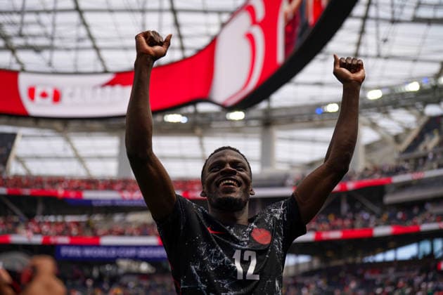 USA: Fußball FIFA World Cup, WM, Weltmeisterschaft, Fussball 2026, Sechzehntelfinale, Round of 32, Südafrika vs Kanada, South Africa vs Canada, SoFi Stadium (Inglewood, Los Angeles County, Kalifornien): Tani Oluwaseyi (Kanada 12) Freude, Emotionen, Jubel *** USA Soccer 2026 FIFA World Cup, Round of 32, South Africa vs. Canada, SoFi Stadium, Inglewood, Los Angeles County, California; Tani Oluwaseyi, Canada 12; Joy, Emotions, Cheering Copyright: xJOERANxSTEINSIEKx