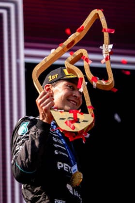 June 28, 2026, Spielberg, Austria: George Russell (GBR) (Mercedes-AMG Petronas F1 Team) celebrates on the podium of the Formula 1 Lenovo Austrian Grand Prix 2026 at the Red Bull Ring. Spielberg Austria - ZUMAs197 20260628_aaa_s197_208 Copyright: xLucaxMartinix