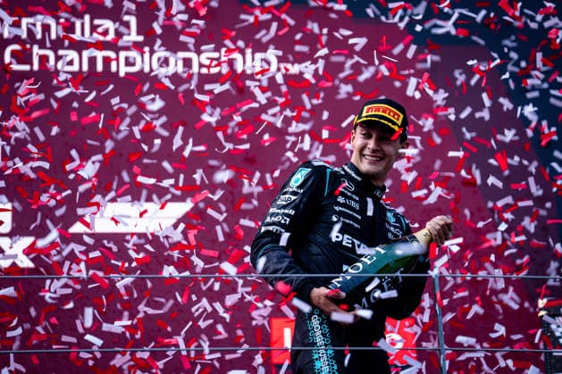 June 28, 2026, Spielberg, Austria: George Russell (GBR) (Mercedes-AMG Petronas F1 Team) celebrates on the podium of the Formula 1 Lenovo Austrian Grand Prix 2026 at the Red Bull Ring. Spielberg Austria - ZUMAs197 20260628_aaa_s197_210 Copyright: xLucaxMartinix