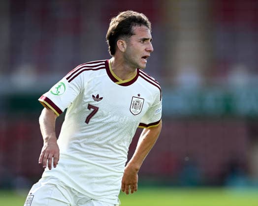 Football - 2026 UEFA European Under-19 Championship (U19 Euros) - Group A: Wales vs. Spain - SToK Cae Ras (Racecourse Ground) - Sunday 28th June 2026 Spain winger Daniel Yanez in action COLORSPORT BARRY MITCHELL 