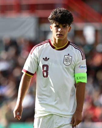 Football - 2026 UEFA European Under-19 Championship (U19 Euros) - Group A: Wales vs. Spain - SToK Cae Ras (Racecourse Ground) - Sunday 28th June 2026 Spain captain Quim Junyent COLORSPORT BARRY MITCHELL 