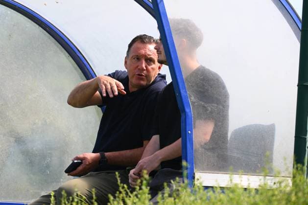 Standard de Liege Jupiler Pro League Media Activities 29 06 2026 LIEGE, BELGIUM - JUNE 29 : Wilmots Marc director of Standard de Liege, Le Gall Matthieu data analyst & data Scout of Standard de Liege pictured during the first training session in preparation for the start of the Jupiler Pro League new season on June 29, 2026 in Liege, Belgium, 29 06 2026 Liege Belgium  Copyright: xVincentxKalutx