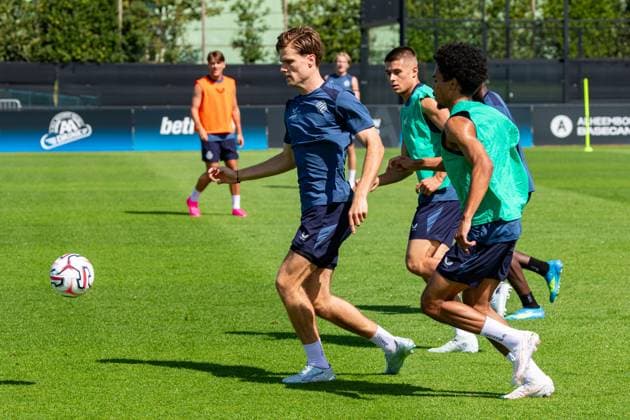 Club s Bjorn Meijer pictured in action during a training session of Belgian first division soccer team Club Brugge, on Monday 29 June 2026 in Brugge, in preparation of the upcoming 2026-2027 Belgian first division soccer season. KURTxDESPLENTER  x179852426x
