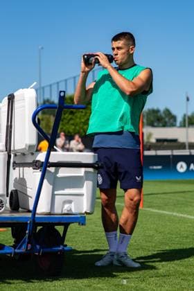 Club s Nicolo Tresoldi pictured during a training session of Belgian first division soccer team Club Brugge, on Monday 29 June 2026 in Brugge, in preparation of the upcoming 2026-2027 Belgian first division soccer season. KURTxDESPLENTER  x179852498x