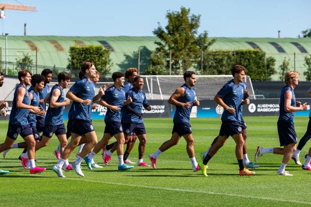 Club s players pictured in action during a training session of Belgian first division soccer team Club Brugge, on Monday 29 June 2026 in Brugge, in preparation of the upcoming 2026-2027 Belgian first division soccer season. KURTxDESPLENTER  x179852813x