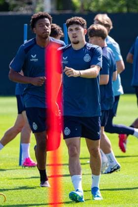 Club s Kyriani Sabbe pictured in action during a training session of Belgian first division soccer team Club Brugge, on Monday 29 June 2026 in Brugge, in preparation of the upcoming 2026-2027 Belgian first division soccer season. KURTxDESPLENTER  x179853077x