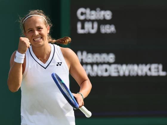 Belgian Hanne Vandewinkel reacts during a first roung game between Belgian Vandewinkel WTA, Tennis Damen 103) and US Liu (WTA 146) in the Ladies singles at Wimbledon grand slam tennis tournament in London, Britain, Monday 29 June 2026. BENOITxDOPPAGNE  x179884073x