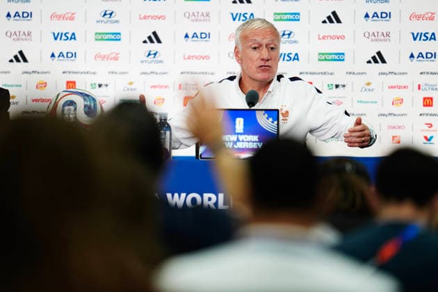 NEW JERSEY, USA 20260629 France national team, Nationalteam captain Didier Deschamps during a press conference, PK, Pressekonferenz in New Jersey ahead of the round of 16 match against Sweden during the World Cup. ***The image is included in the SPORTS PACKAGE. For others PAYMENT IMAGE*** NEW JERSEY USA x9200x *** NEW JERSEY, USA 20260629 France national team captain Didier Deschamps during a press conference in New Jersey ahead of the Round of 16 match against Sweden during the World Cup ***This image is included in the SPORTS PACKAGE. For other images, please contact us for pricing.*** NEW JERSEY, USA x9200x  Copyright: xBjörnxLarssonxRosvall TTx WORLD CUP PRESS CONFERENCE NEW JERSEY