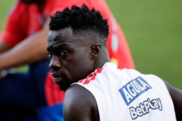Player of Colombia Davidson Sanchez reacts during the team s training session at the Miami Inter CF Stadium in Fort Lauderdale, Florida, US, at the 2026 FIFA World Cup, WM, Weltmeisterschaft, Fussball on 29 June 2026. Training session of Colombia in Fort Lauderdale !ACHTUNG: NUR REDAKTIONELLE NUTZUNG!  Copyright: xAlbertoxEstevezx GRAF7696 20260629-55020746378_1