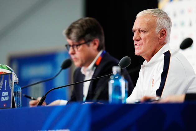 NEW JERSEY, USA 20260629 France national team, Nationalteam captain Didier Deschamps during a press conference, PK, Pressekonferenz in New Jersey ahead of the round of 16 match against Sweden during the World Cup. ***The image is included in the SPORTS PACKAGE. For others PAYMENT IMAGE*** NEW JERSEY USA x9200x *** NEW JERSEY, USA 20260629 France national team captain Didier Deschamps during a press conference in New Jersey ahead of the Round of 16 match against Sweden during the World Cup ***This image is included in the SPORTS PACKAGE. For other images, please contact us for pricing.*** NEW JERSEY, USA x9200x  Copyright: xBjörnxLarssonxRosvall TTx WORLD CUP PRESS CONFERENCE NEW JERSEY