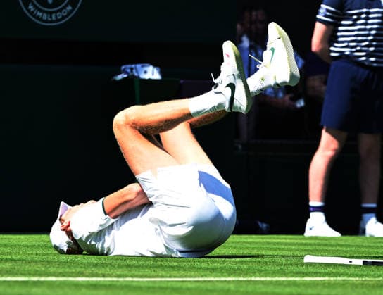 The Championships Wimbledon 2026 The Championships Wimbledon 2026 Day 1 29 06 2026 Jannik Sinner (ITA) takes a fall during first round win over Miomir Kecanovic (SRB) Photo:- Roger Parker International Sports Fotos Ltd London UK Copyright: xx