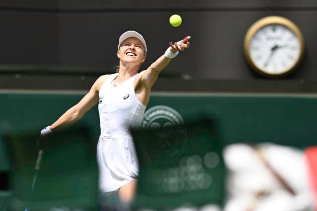 RECORD DATE NOT STATED 29th June 2026; All England Lawn Tennis and Croquet Club, London, England; Wimbledon Tennis Tournament, Day One; Harriet Dart (GBR) serves in her first round match against Jelena Ostapenko (LAT) GodfreyxPitt