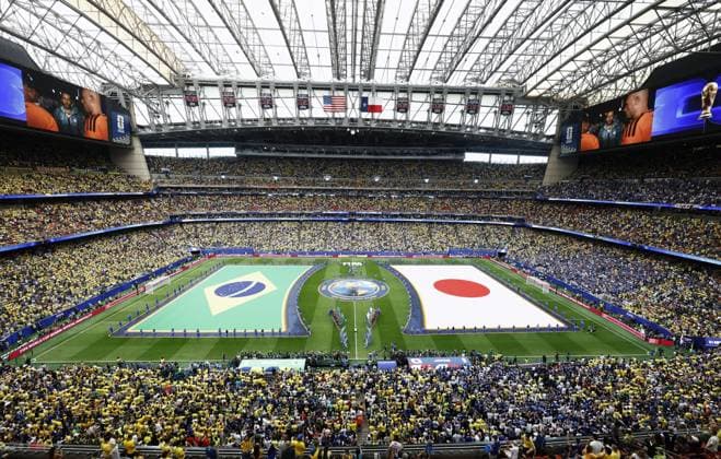 Football: 2026 World Cup A ceremony is held ahead of a World Cup round of 32 football match between Japan and Brazil at Houston Stadium in Houston on June 29, 2026.  A14AA0005620701P