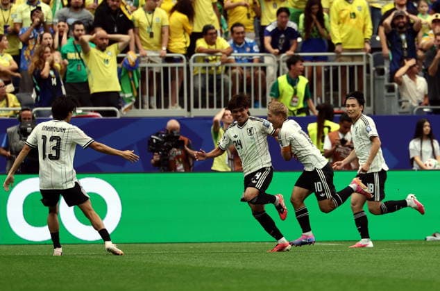 FIFA World Cup, WM, Weltmeisterschaft, Fussball 2026 - Round of 32 - Brazil vs Japan Kaishu Sano of Japan (C) celebrates scoring the 1-0 during the FIFA World Cup 2026 Round of 32 match Brazil against Japan, in Houston, USA, 29 June 2026. HOUSTON United States  Copyright: xCHRISTOPHERxNEUNDORFx