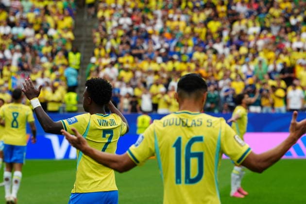Brazil v Japan - FIFA World Cup, WM, Weltmeisterschaft, Fussball 2026 - Round of 32 HOUSTON, USA - JUNE 29: Vinicius Jr. (7) of Brazil reacts during the FIFA World Cup 2026 Round of 32 match between Brazil and Japan at Houston Stadium (NRG Stadium) on June 29, 2026 in Houston, Texas. Hakan Akgun Anadolu Texas United States. Editorial use only. Please get in touch for any other usage.  Copyright: x2026xAnadoluxHakanxAkgunx