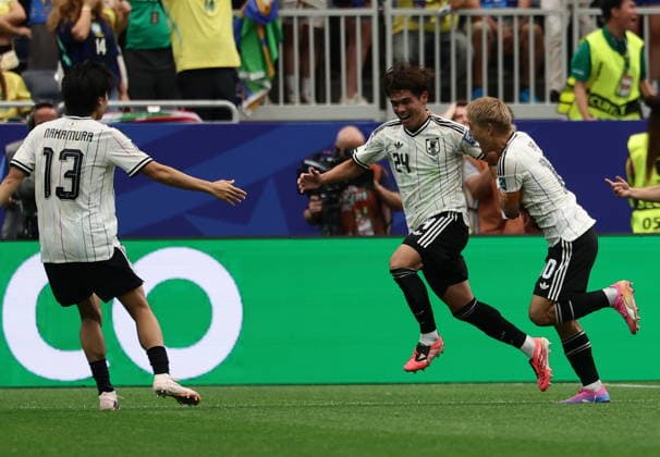 FIFA World Cup, WM, Weltmeisterschaft, Fussball 2026 - Round of 32 - Brazil vs Japan Kaishu Sano of Japan (C) celebrates scoring the 1-0 during the FIFA World Cup 2026 Round of 32 match Brazil against Japan, in Houston, USA, 29 June 2026. HOUSTON United States  Copyright: xCHRISTOPHERxNEUNDORFx