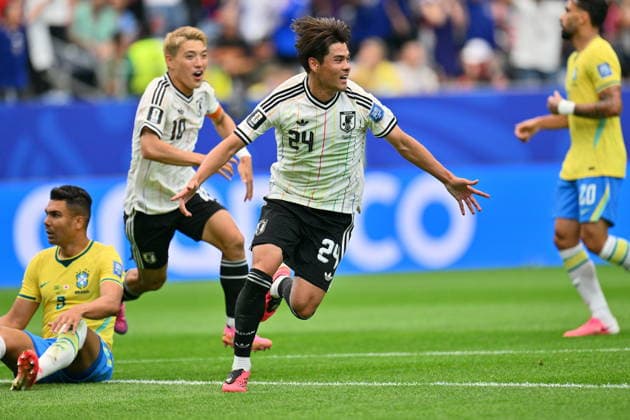 FIFA World Cup, WM, Weltmeisterschaft, Fussball 2026 - Round of 32 - Brazil vs Japan Kaishu Sano of Japan celebrates after scoring the 1-0 lead during the FIFA World Cup 2026 Round of 32 match Brazil against Japan, in Houston, USA, 29 June 2026. HOUSTON United States  Copyright: xSAMxWASSONx
