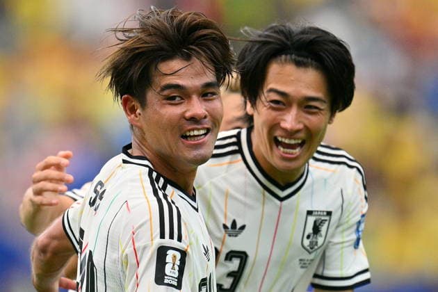 FIFA World Cup, WM, Weltmeisterschaft, Fussball 2026 - Round of 32 - Brazil vs Japan Kaishu Sano (L) of Japan celebrates with teammates after scoring the 1-0 lead during the FIFA World Cup 2026 Round of 32 match Brazil against Japan, in Houston, USA, 29 June 2026. HOUSTON United States  Copyright: xSAMxWASSONx