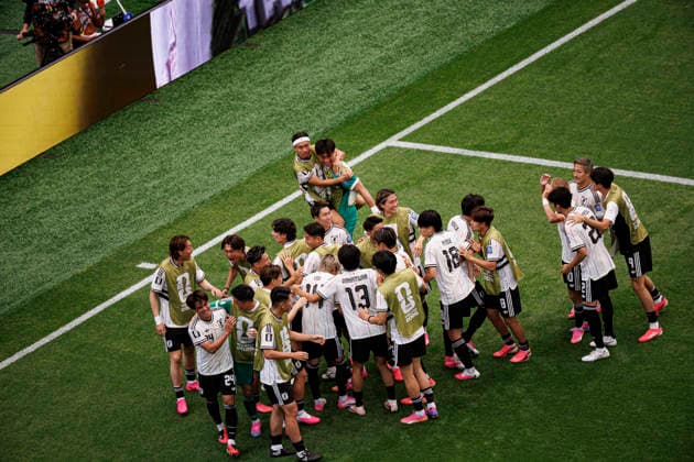 Players of Japan seen celebrating after goal during FIFA World Cup, WM, Weltmeisterschaft, Fussball 2026 Round of 32 game between national teams of Brazil and Japan (Grzegorz Wajda Ball Raw Images) Houston Houston Stadium USA Copyright: xGrzegorzxWajdax grzegorzwajda_brazil_japan_2526_2-12