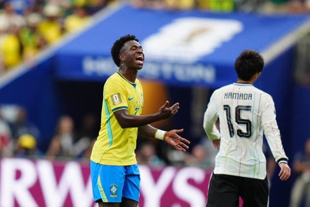 Brazil v Japan - FIFA World Cup, WM, Weltmeisterschaft, Fussball 2026 - Round of 32 HOUSTON, USA - JUNE 29: Vinicius Junior (7) of Brazil reacts during the FIFA World Cup 2026 Round of 32 match between Brazil and Japan at Houston Stadium (NRG Stadium) on June 29, 2026 in Houston, Texas. Hakan Akgun Anadolu Texas United States. Editorial use only. Please get in touch for any other usage.  Copyright: x2026xAnadoluxHakanxAkgunx