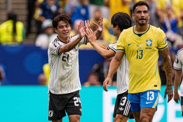 Kasha Sano of Japan celebrates after scoring the team s first goal during the FIFA World Cup, WM, Weltmeisterschaft, Fussball 2026 Round of 32 match between Brazil and Japan at Houston Stadium in Houston, Texas, United States, on June 29th, 2026. (Photo by Riquelve Nata Sports Press Photo)  Copyright: xRiquelvexNata SportsxPressxPhotox Sportspressphoto_SPR180124