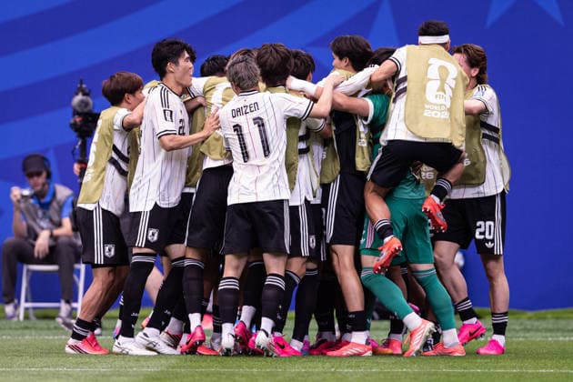 Brazil v Japan: round of 32 - FIFA World Cup, WM, Weltmeisterschaft, Fussball 2026 HOUSTON, TEXAS - JUNE 29: Kaishu Sano 24 of Japan celebrates with teammates after scoring a goal during the FIFA World Cup 2026 round of 32 match between Brazil and Japan at Houston Stadium on June 29, 2026 in Houston, USA. (Photo by Victor Monteiro PxImages) Houston Houston Stadium Texas USA Copyright: xVictorxMonteirox