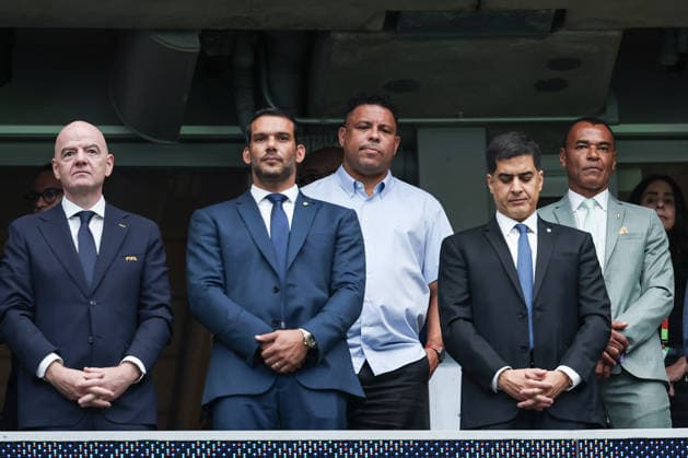 FIFA President Gianni Infantino (L) and CBF President Samir Xaud (C), Former Brazilian football players Ronaldo and Cafu (R) are seen FIFA Men’s World Cup 2026 round of 32 football match between Brazil and Japan at Houston Stadium, in Houston on June 29th 2026 (Photo by Leo Barrilari SPP)  Copyright: xLeoxBarrilari SPPx Sportspressphoto_SPR180137