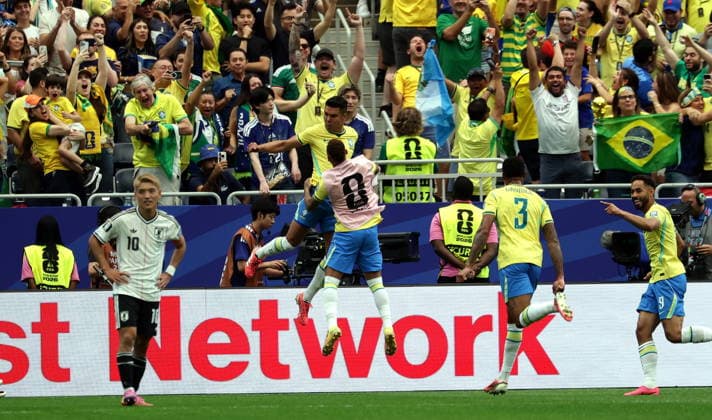 FIFA World Cup, WM, Weltmeisterschaft, Fussball 2026 - Round of 32 - Brazil vs Japan Casemiro of Brazil (C) celebrates scoring the 1-1 during the FIFA World Cup 2026 Round of 32 match Brazil against Japan, in Houston, USA, 29 June 2026. HOUSTON United States  Copyright: xCHRISTOPHERxNEUNDORFx