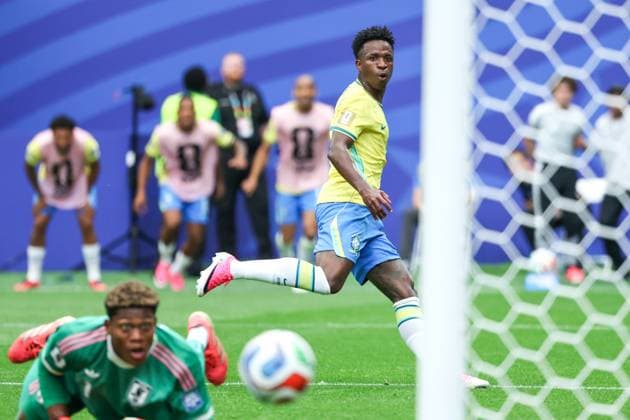 RECORD DATE NOT STATED FIFA World Cup, WM, Weltmeisterschaft, Fussball 2026 - Round of 32 - Brazil v Japan Vinicius Jr. player of Brazil shoots ate goal during the FIFA World Cup 2026 Round of 32 match between Brazil and Japan at Houston Stadium, in Texas, United States, on Monday, June 29, 2026.(Foto: Vanessa Carvalho Brazil Photo Press IMAGO) Sports Copyright: xVanessaxCarvalhox