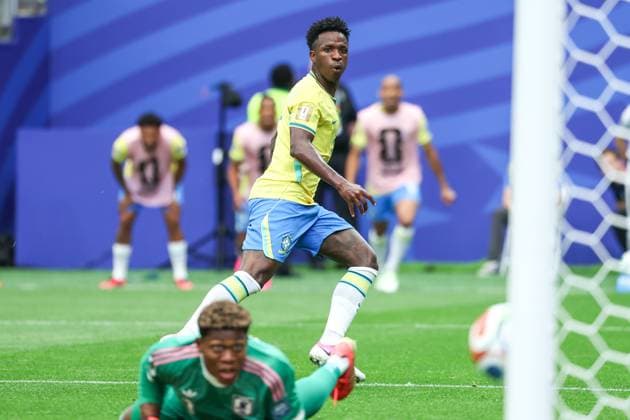 RECORD DATE NOT STATED FIFA World Cup, WM, Weltmeisterschaft, Fussball 2026 - Round of 32 - Brazil v Japan Vinicius Jr. player of Brazil shoots ate goal during the FIFA World Cup 2026 Round of 32 match between Brazil and Japan at Houston Stadium, in Texas, United States, on Monday, June 29, 2026.(Foto: Vanessa Carvalho Brazil Photo Press IMAGO) Sports Copyright: xVanessaxCarvalhox