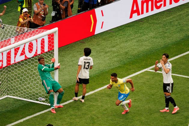 Casemiro seen scoring goal during FIFA World Cup, WM, Weltmeisterschaft, Fussball 2026 Round of 32 game between national teams of Brazil and Japan (Grzegorz Wajda Ball Raw Images) Houston Houston Stadium USA Copyright: xGrzegorzxWajdax grzegorzwajda_brazil_japan_2526_4-3