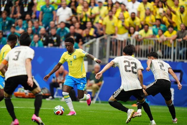 Brazil v Japan - FIFA World Cup, WM, Weltmeisterschaft, Fussball 2026 - Round of 32 HOUSTON, USA - JUNE 29: Vinicius Junior (7) of Brazil in action during the FIFA World Cup 2026 Round of 32 match between Brazil and Japan at Houston Stadium (NRG Stadium) on June 29, 2026 in Houston, Texas. Hakan Akgun Anadolu Texas United States. Editorial use only. Please get in touch for any other usage.  Copyright: x2026xAnadoluxHakanxAkgunx