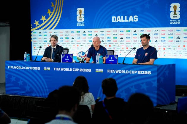 Fotball-VM 2026 Dallas, Texas , USA 20260629. Landslagssjef Stale Solbakken pa pressekonferanse dagen for 16-delsfinalen i fotball-VM mellom Norge og Elfenbenskysten i Dallas. Foto: Fredrik Varfjell NTB Dallas, Texas USA EDITORIAL USE ONLY. RESTRICTED USE FOR BETTING COMPANIES Ref:_SPOodzFnwk0_y4.jpg *** 2026 FIFA World Cup, Dallas, Texas, USA, June 29, 2026. National team coach Stale Solbakken at a press conference on the day of the Round of 16 match in the FIFA World Cup between Norway and Ivory Coast in Dallas. Photo: Fredrik Varfjell, NTB, Dallas, Texas, USA EDITORIAL USE ONLY RESTRICTED USE FOR BETTING COMPANIES  Copyright: xFredrikxVarfjellx xNTBx