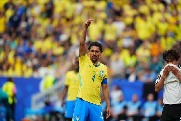 Brazil v Japan - FIFA World Cup, WM, Weltmeisterschaft, Fussball 2026 - Round of 32 HOUSTON, USA - JUNE 29: Marquinhos of Brazil in action during the FIFA World Cup 2026 Round of 32 match between Brazil and Japan at Houston Stadium (NRG Stadium) on June 29, 2026 in Houston, Texas. Hakan Akgun Anadolu Texas United States. Editorial use only. Please get in touch for any other usage.  Copyright: x2026xAnadoluxHakanxAkgunx