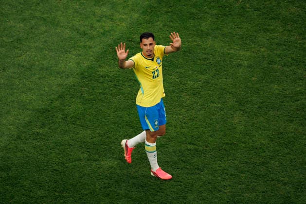 Gabriel Martinelli seen celebrating after scoring goal during FIFA World Cup, WM, Weltmeisterschaft, Fussball 2026 Round of 32 game between national teams of Brazil and Japan (Grzegorz Wajda Ball Raw Images) Houston Houston Stadium USA Copyright: xGrzegorzxWajdax grzegorzwajda_brazil_japan_2526_5-28