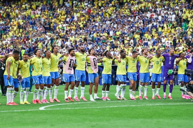 RECORD DATE NOT STATED FIFA World Cup, WM, Weltmeisterschaft, Fussball 2026 - Round of 32 - Brazil v Japan Brazil players celebrate their 2 1 victory over Japan after the FIFA World Cup 2026 Round of 32 match at Houston Stadium, in Texas, United States, on Monday, June 29, 2026.(Foto: Vanessa Carvalho Brazil Photo Press IMAGO) Sports Copyright: xVanessaxCarvalhox