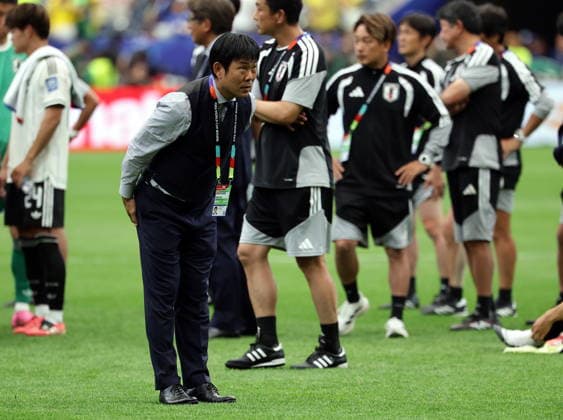 FIFA World Cup, WM, Weltmeisterschaft, Fussball 2026 - Round of 32 - Brazil vs Japan Japan s head coach Hajime Moriyasu reacts after the FIFA World Cup 2026 Round of 32 match Brazil against Japan, in Houston, USA, 29 June 2026. HOUSTON United States  Copyright: xCHRISTOPHERxNEUNDORFx