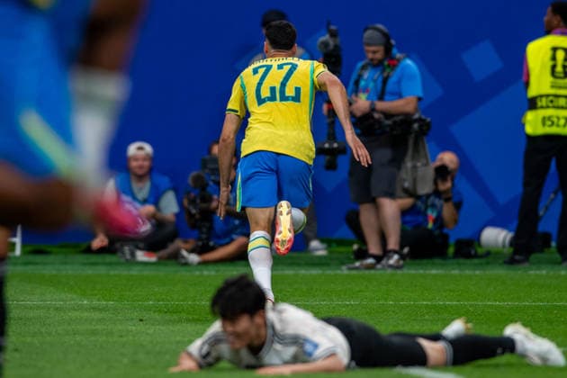 June 29, 2026: Brazil forward Gabriel Martinelli (22) celebrates his goal during a FIFA World Cup, WM, Weltmeisterschaft, Fussball Round of 32 match between Brazil and Japan in Houston, TX. .. CSM USA - ZUMAc04_ 20260629_faf_c04_031 Copyright: xTraskxSmithx
