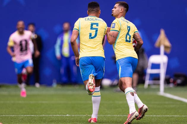 Brazil v Japan: round of 32 - FIFA World Cup, WM, Weltmeisterschaft, Fussball 2026 HOUSTON, TEXAS - JUNE 29: Casemiro 5 of Brazil celebrates after scoring a goal during the FIFA World Cup 2026 round of 32 match between Brazil and Japan at Houston Stadium on June 29, 2026 in Houston, USA. (Photo by Victor Monteiro PxImages) Houston Houston Stadium Texas USA Copyright: xVictorxMonteirox