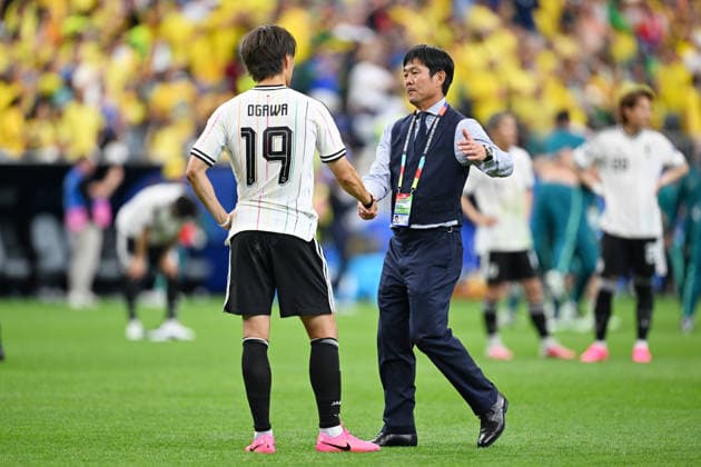 (L-R) Koki Ogawa (JPN), Hajime Moriyasu head coach (JPN), JUNE 29, 2026 - Football Soccer : FIFA World Cup, WM, Weltmeisterschaft, Fussball 2026 Round of 32 match between Brazil 2-1 Japan at Houston Stadium in Houston, Texas, USA.  aflo_336296424 KenjiroxMatsuox