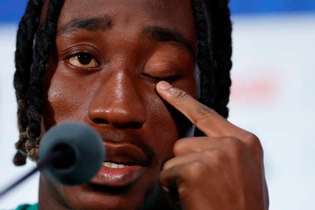Yan Diomande of Ivory Coast reacts during a press conference, PK, Pressekonferenz in Dallas, USA, 29 June 2026. Ivory Coast national team, Nationalteam Press Conference !ACHTUNG: NUR REDAKTIONELLE NUTZUNG!  Copyright: xMariscalx AMDEP7705 20260629-55020748696008_1008