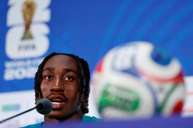 Yan Diomande of Ivory Coast talks during a press conference, PK, Pressekonferenz in Dallas, USA, 29 June 2026. Ivory Coast national team, Nationalteam Press Conference !ACHTUNG: NUR REDAKTIONELLE NUTZUNG!  Copyright: xMariscalx AMDEP7703 20260629-55020748702_1