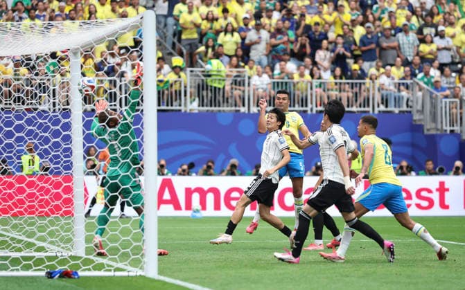 (260630) -- HOUSTON, June 30, 2026 -- Casemiro (3rd L) of Brazil scores during the round of 32 match between Brazil and Japan at the 2026 FIFA World Cup, WM, Weltmeisterschaft, Fussball at Houston Stadium in Houston, the United States, June 29, 2026. ) (SP)U.S.-HOUSTON-FOOTBALL-FIFA WORLD CUP-ROUND OF 32-BRA VS JPN LixMing 