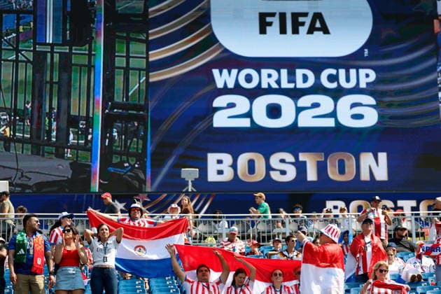 BOSTON STADIUM FOXBOROUGH MASSACHUSETTS USA 29.06.2026 FIFA MISTRZOSTWA SWIATA 2026 W PILKA NOZNA W USA MEKSYK I KANADA MECZ FAZA PUCHAROWA 1 16 NIEMCY I PARAGWAJ FIFA World Cup, WM, Weltmeisterschaft, Fussball 2026 Round of 32 match between Germany and Paraguay at Boston Stadium in Foxborough, Massachusetts on June 29, 2026. N Z Paraguay fans KAMIL KRZACZYNSKI NEWSPIX.PL --- newspix.pl  KSK