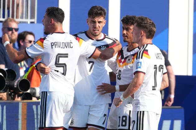 celebrate the goal, Torjubel zum 1:1 Kai Havertz (Deutschland Germany) - Boston 29.06.2026: Deutschland vs. Paraguay, Gilette Stadium, World Cup 26 Sechzehntel-Finale *** celebrate the goal, goal celebration for the 1-1 tie: Kai Havertz, Germany, Boston, June 29, 2026, Germany vs. Paraguay, Gilette Stadium, World Cup, Round of 32