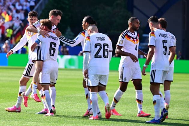 Germany v Paraguay - FIFA World Cup, WM, Weltmeisterschaft, Fussball 2026 - Round of 32 FOXBOROUGH, USA - JUNE 29: Kai Havertz of Germany celebrates with his teammates after scoring a goal during the 2026 FIFA World Cup Round of 32 match between Germany and Paraguay at Boston Stadium (Gillette Stadium) in Foxborough, Massachusetts, United States on June 29, 2026. Abdulhamid Hosbas Anadolu Massachusetts United States. Editorial use only. Please get in touch for any other usage.  Copyright: x2026xAnadoluxAbdulhamidxHosbasx