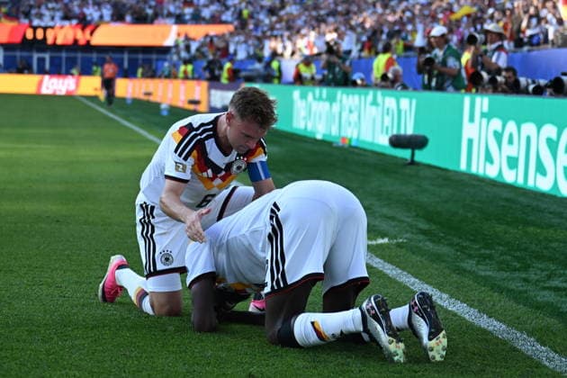 Germany v Paraguay - FIFA World Cup, WM, Weltmeisterschaft, Fussball 2026 - Round of 32 FOXBOROUGH, USA - JUNE 29: Jonathan Tah of Germany celebrates after scoring a goal, which was disallowed by the VAR, during the 2026 FIFA World Cup Round of 32 match between Germany and Paraguay at Boston Stadium (Gillette Stadium) in Foxborough, Massachusetts, United States on June 29, 2026. Abdulhamid Hosbas Anadolu Massachusetts United States. Editorial use only. Please get in touch for any other usage.  Copyright: x2026xAnadoluxAbdulhamidxHosbasx