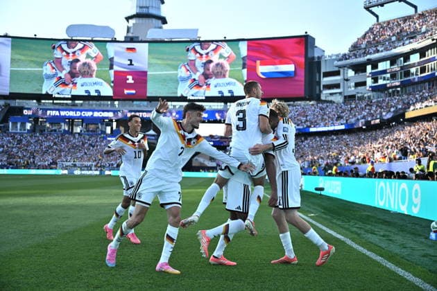 Germany v Paraguay - FIFA World Cup, WM, Weltmeisterschaft, Fussball 2026 - Round of 32 FOXBOROUGH, USA - JUNE 29: Jonathan Tah of Germany celebrates with teammates after scoring a goal, which was disallowed by the VAR, during the 2026 FIFA World Cup Round of 32 match between Germany and Paraguay at Boston Stadium (Gillette Stadium) in Foxborough, Massachusetts, United States on June 29, 2026. Abdulhamid Hosbas Anadolu Massachusetts United States. Editorial use only. Please get in touch for any other usage.  Copyright: x2026xAnadoluxAbdulhamidxHosbasx