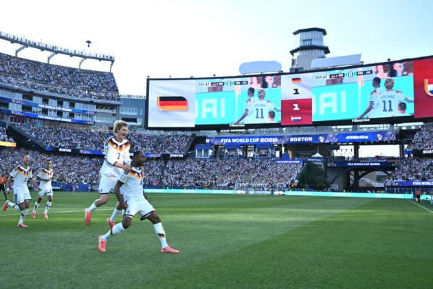 Germany v Paraguay - FIFA World Cup, WM, Weltmeisterschaft, Fussball 2026 - Round of 32 FOXBOROUGH, USA - JUNE 29: Jonathan Tah of Germany celebrates with teammates after scoring a goal, which was disallowed by the VAR, during the 2026 FIFA World Cup Round of 32 match between Germany and Paraguay at Boston Stadium (Gillette Stadium) in Foxborough, Massachusetts, United States on June 29, 2026. Abdulhamid Hosbas Anadolu Massachusetts United States. Editorial use only. Please get in touch for any other usage.  Copyright: x2026xAnadoluxAbdulhamidxHosbasx