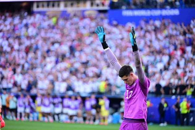 Germany v Paraguay - FIFA World Cup, WM, Weltmeisterschaft, Fussball 2026 - Round of 32 FOXBOROUGH, USA - JUNE 29: Goalkeeper Orlando Gill of Paraguay celebrates after saving a penalty during the 2026 FIFA World Cup Round of 32 match between Germany and Paraguay at Boston Stadium (Gillette Stadium) in Foxborough, Massachusetts, United States on June 29, 2026. Abdulhamid Hosbas Anadolu Massachusetts United States. Editorial use only. Please get in touch for any other usage.  Copyright: x2026xAnadoluxAbdulhamidxHosbasx